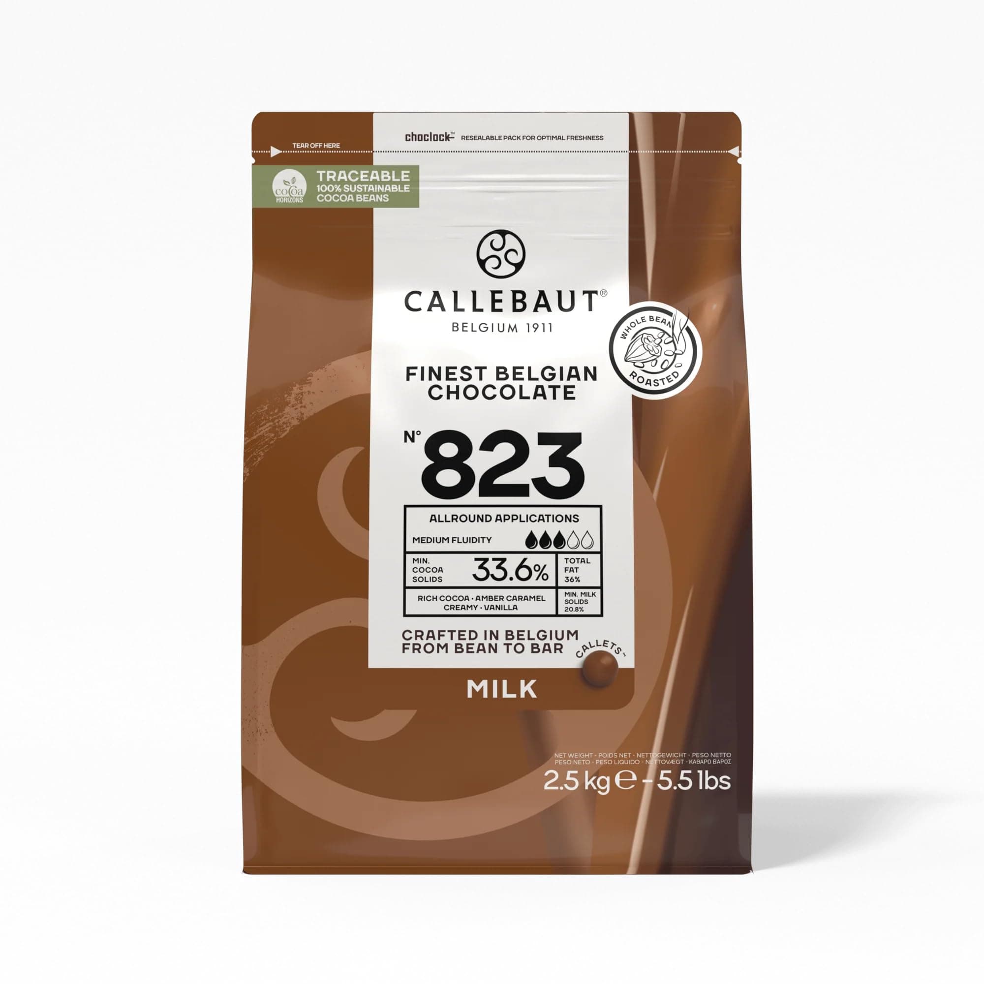 Belgian Milk Chocolate Baking Callets (Chips) - 33.6% - 1 bag, 5.5 lbs