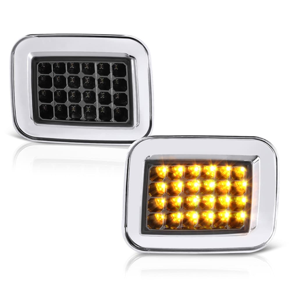 VIPMOTOZ Front Turn Signal & Cornering Light Assembly For 2003-2009 Hummer H2, Metallic Chrome Housing, Smoke Lens, Driver and Passenger Side