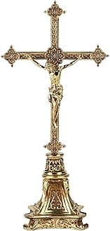 BC Catholic Metal Standing Crucifix, Jesus Christ Cross for Altar, Catholic Wedding Gifts, Devout Home Décor, 7.8" H Zinc Alloy with Gold Plating from Buildclassic