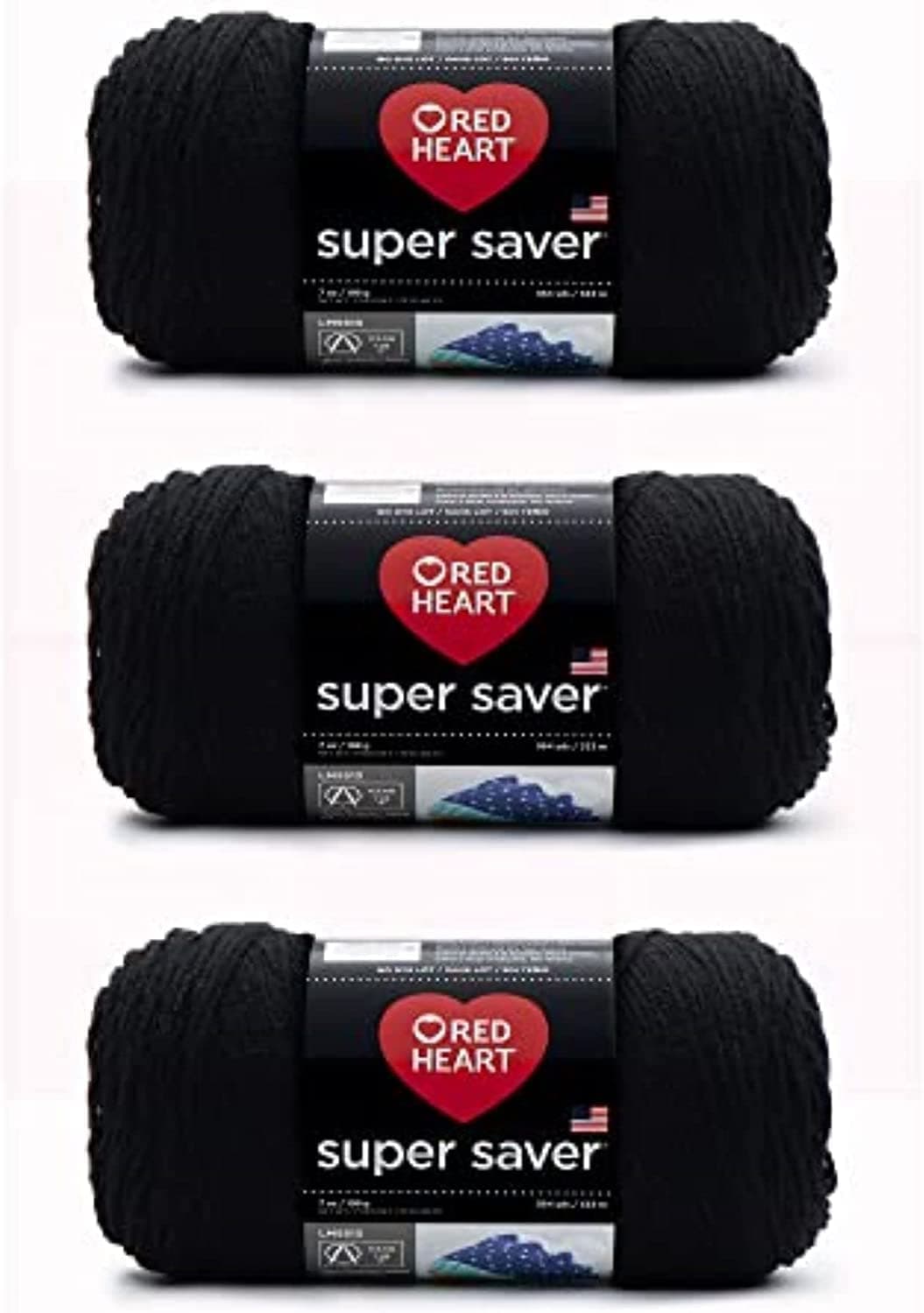 Red Heart Super Saver Yarn, Black 3 Count