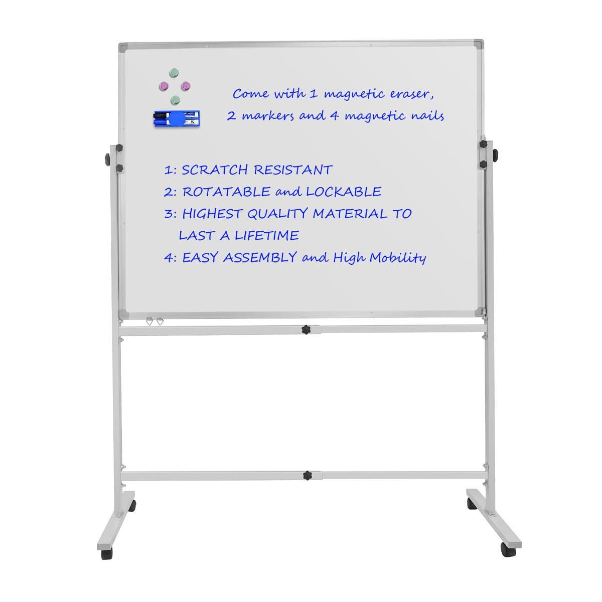 Mobile WhiteBoard with Stand, Magnetic Dry Erase Board,Including 1 Eraser, 2 Markers and 4 Magnetic Nails, (4836 inches single sided)