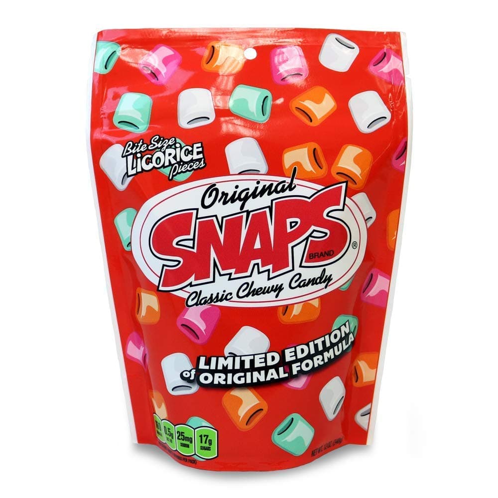 Snaps Original Classic Chewy Candy Bag, Black Licorice Bites, 12 Ounce (Pack of 12)