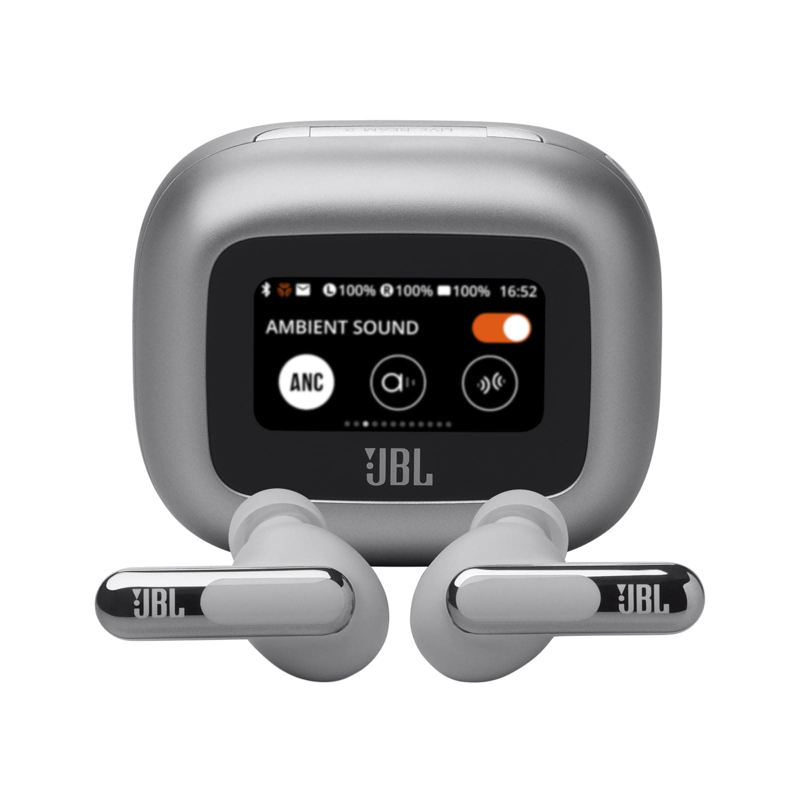 JBL Live Beam 3 - True wireless noise-cancelling stick-closed earbuds, 48Hrs total playback, Wireless Charging, 6 Mics for perfect calls, Multi-point connection, IP55 waterproof and dustproof (Silver)