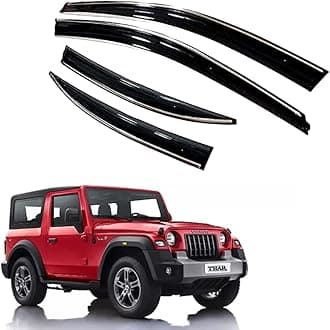 Premium Chromeline & Silverline Unbreakable Car Rear Window Wind Deflectors & Side Door Visor Rain Guard Compatible with (Mahindra Thar (2020 Onwards))