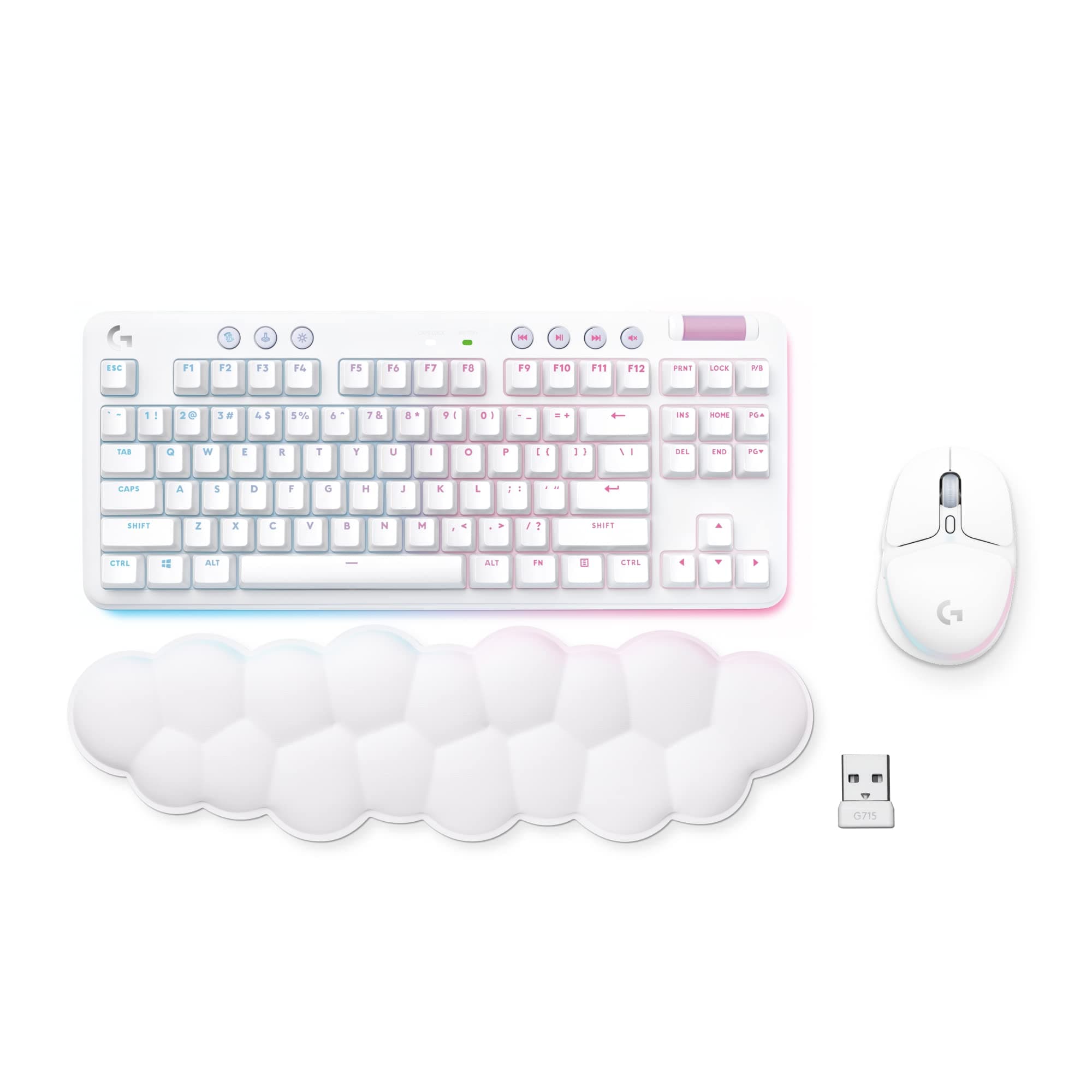 Logitech G Wireless Gaming Combo, G715 Keyboard Linear + G705 Mouse, Customizable LIGHTSYNC RGB Lighting, Lightspeed Wireless, Bluetooth, PC/Mac/Laptop - White Mist
