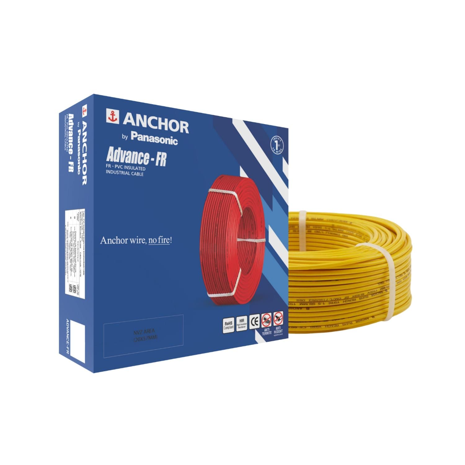 Anchor by Panasonic Advance FR 90m 1.5 sq.mm Electric Wire, PVC Insulated Class 2 Conductor (100% Copper), Anti-Rodent & Flame Retardant Wire for Domestic & Industrial Use (27404YW)