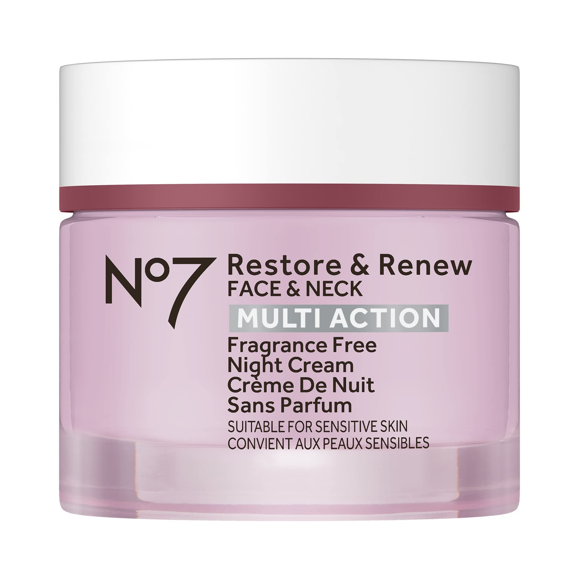 No7 Restore & Renew Multi Action Face & Neck Night Cream - Collagen Peptide Anti Aging Face Cream - Hydrating Hyaluronic Acid + Skin Firming Fragrance Free (50ml)