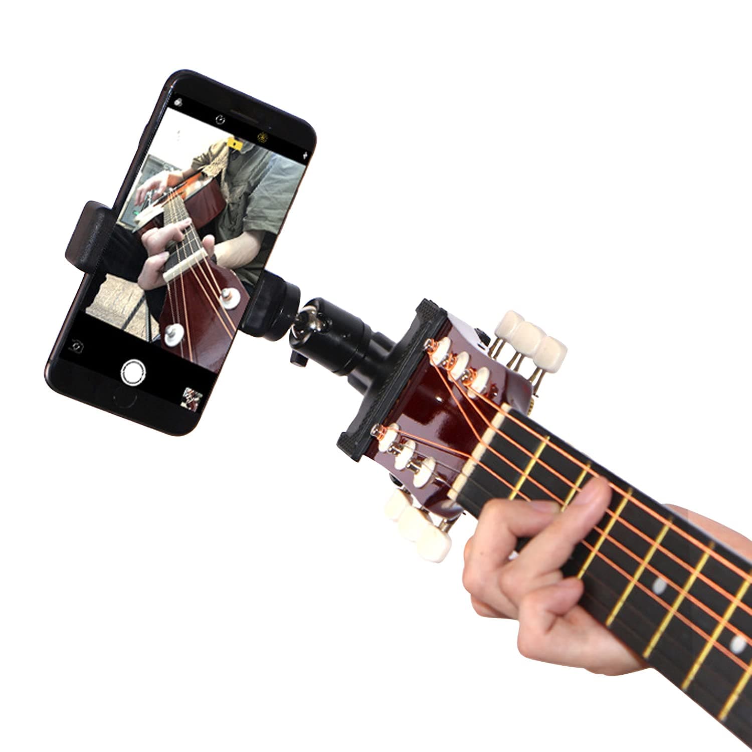Guitar Head Phone Holder Mount for Live Broadcast Teaching Video Recording Android and iPhone Compatible Guitar/Electric Guitar/Bass/Ukulele