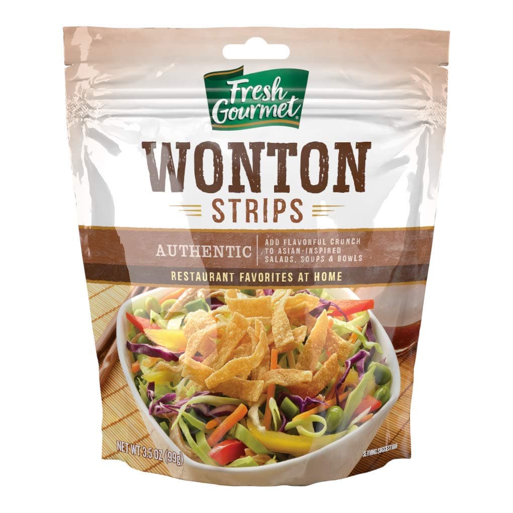 Fresh Gourmet Authentic Wonton Strips | 3.5 Ounce, Pack of 9 | Low Carb | Crunchy Snack and Salad Topper