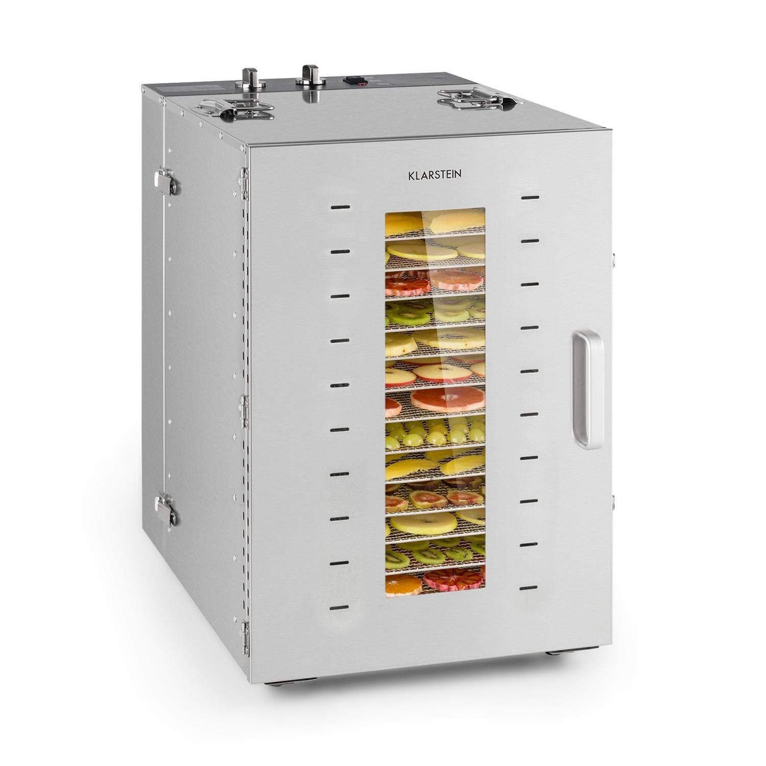 Klarstein Master Jerky 16 Food Dehydrator - Dehydrator, Food Dehydrator, Dehydrator Food Dryer, 1500W, Variable Temp 40-90°C, 15h Timer, DigiSet Control, Stainless Steel Housing,Silver, 16 Bays