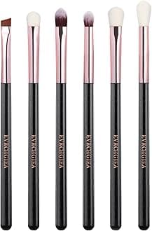 Eye Makeup Brush Set, 6 Pcs Professional Blending Eyeshadow Makeup Brushes for Concealer Eyebrows Eyeliner, Soft Hairs & Wood Handle (black and rose gold)…