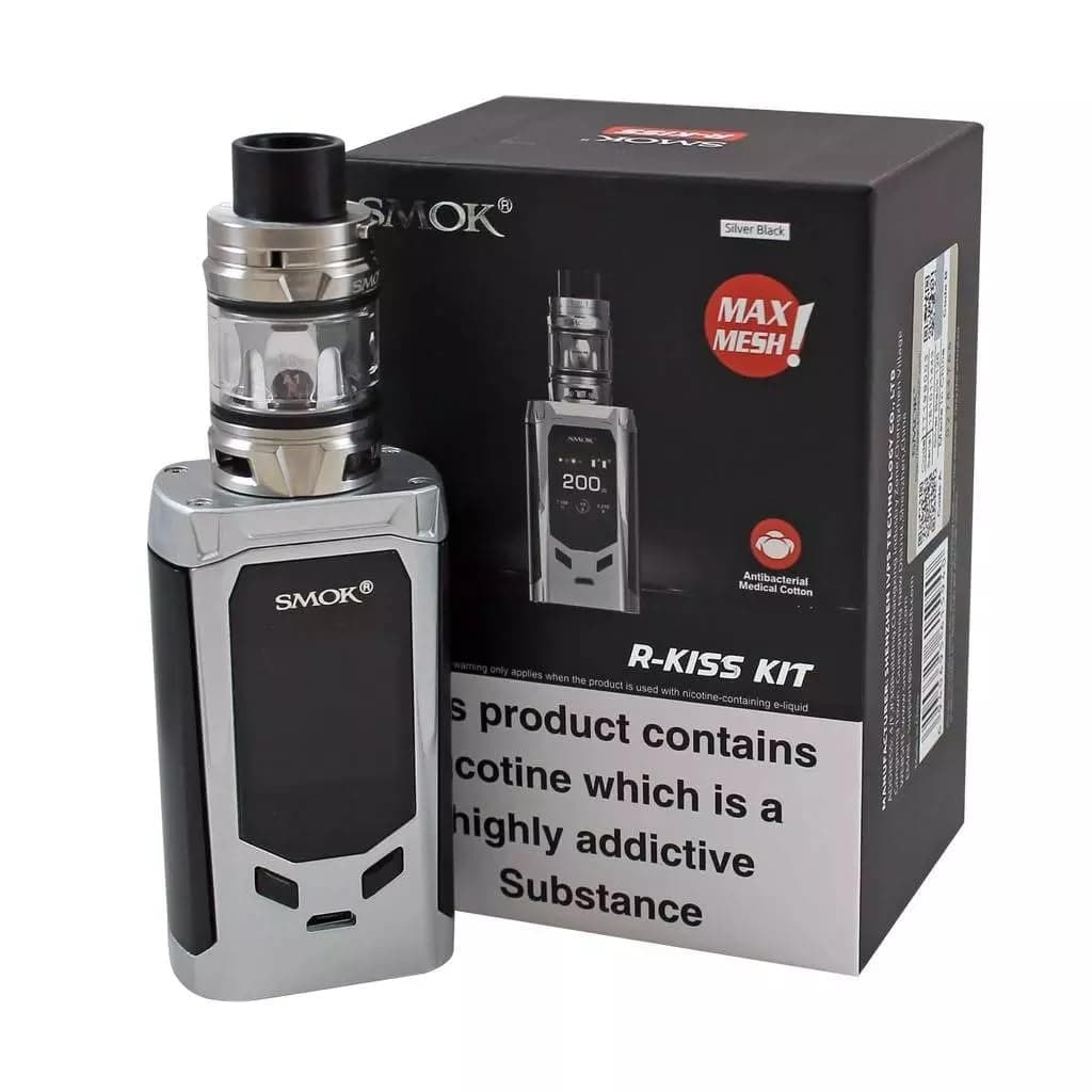 SMOK R KISS Vape Kit 200W [Silver] - Dual 18650 Box Mod with 2ml TFV-Mini V2 Tank, Mesh Coils, Compact Design, Powerful Flavor and Clouds, No Nicotine No Liquid
