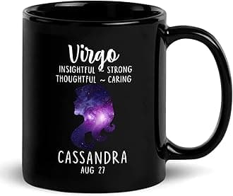 Personalized Horoscope Zodiac Personality Traits Mug With Custom Name & Date, Zodiac Virgo Libra Scorpio Pisces Gemini Aries Taurus Cancer Sagittarius Capricorn Aquarius Leo Black Coffee Mug 11 15 Oz