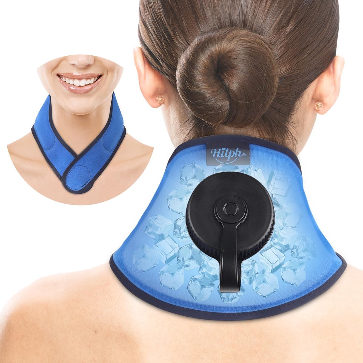 Hilph Neck Refillable Ice Bag, 1H Long-Lasting Neck Ice Pack Cooling Wrap Cold Therapy for Pain Relief, Injuries, Surgery & Athletic Recovery, Hot Flashes, Office Workers, Lightweigght & Portable