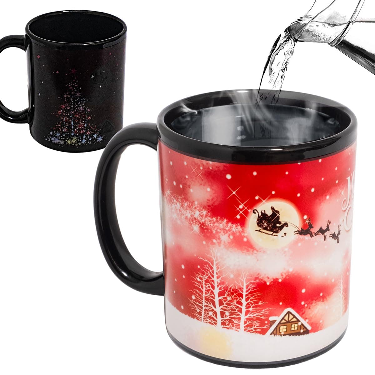 Heat Changing Snowman Ceramic Mug Colour Changing Mug Magical Coffee Mugs Tea Cup 12 Ounce - Novelty for Xmas Funny Gifts, Red/White
