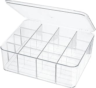 Socks Underwear Drawer Organzier Dividers, 16 Compartment Removable Divided Plastic Storage Bin with Lid, Storage Organizer for Scarves Ties Bras, Clear Dresser Drawer Organizers
