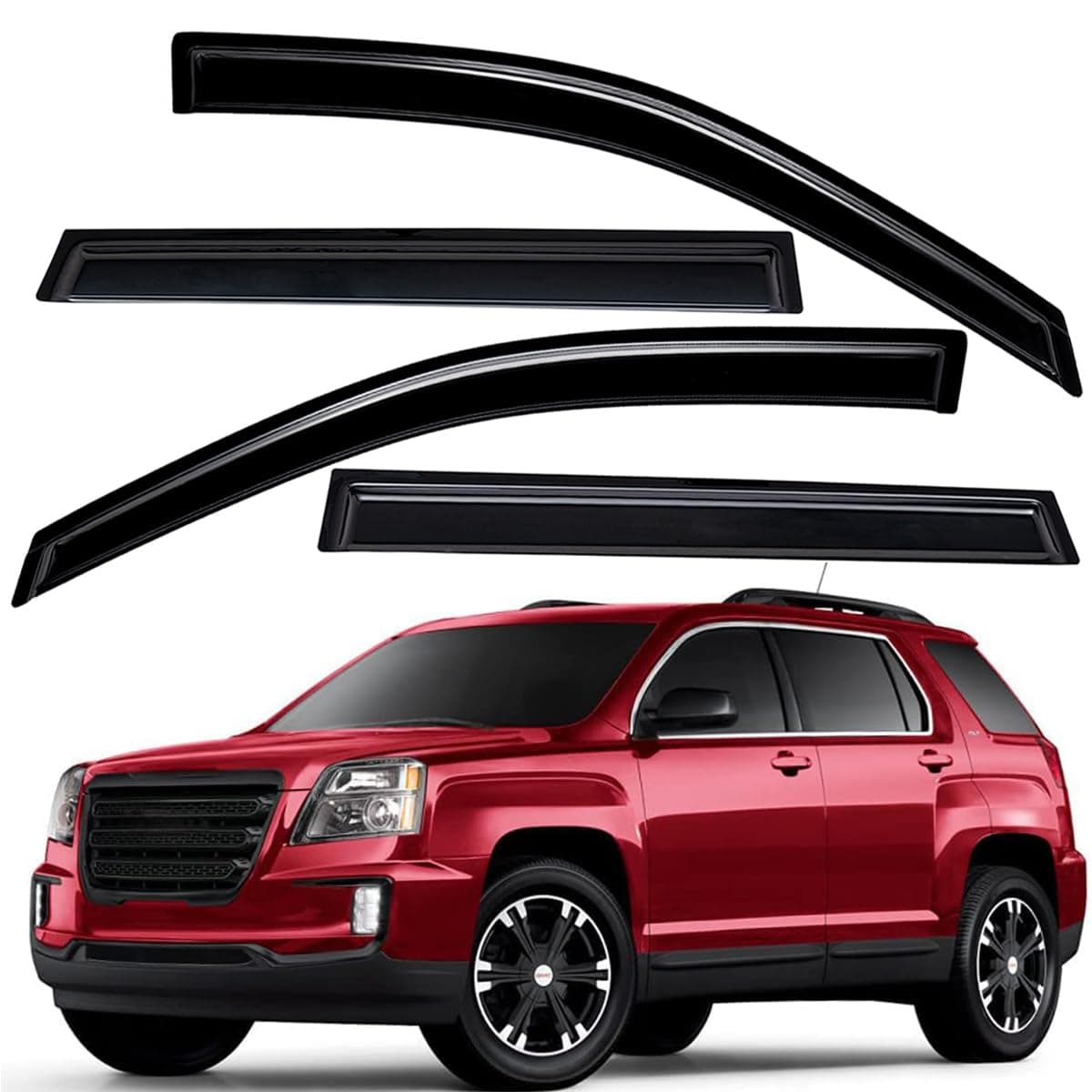 Lightronic WV94167 Tape-on Side Window Visor Deflector Rain Guard, Dark Smoke Shatterproof, 4 PCS Set for 2010-2017 GMC Terrain