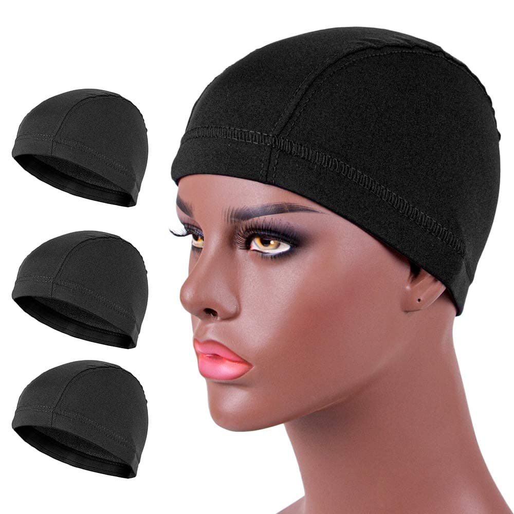 3-Packs Small Dome Wig Cap - Spandex Ultra Stretch Dome Cap for Making Wigs, Elastic Hairnets Wig Caps for Men Women (Black)