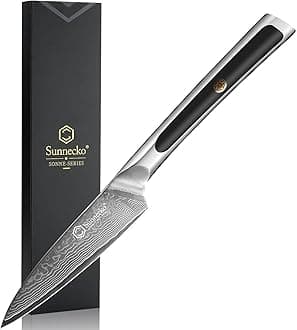 Sunnecko - 3.5 inch paring knife, fruit knife with 67 layers of VG-10 Damascus steel, paring knife with embedded handle, small kitchen knife, perfect for cutting fruits and