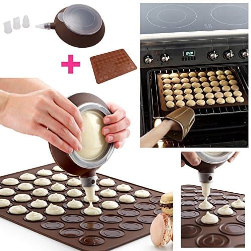 Blogger Macaron Kit Silicone Decomax Pen with 4 Nozzles and Baking Sheet - Cup Cake Muffin Pastry Cream Icing Nozzle (Brown (Decomax Pen + Baking Sheet))