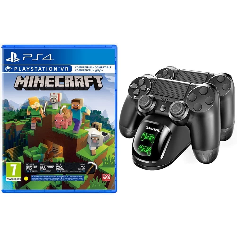 Sony Ps4 Minecraft Starter Collection (Ps4)+Dobe New World USB Ps4 Controller Charging Dock with Cable (Black)