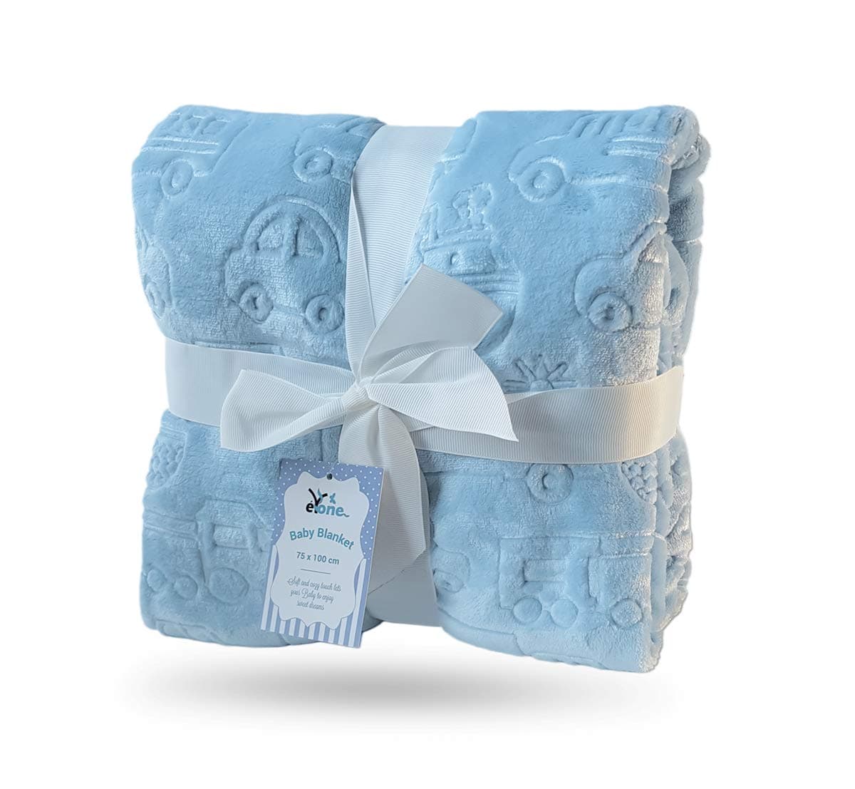 Double Layer Baby Blanket 75×100 cm - Soft Warm Fleece - OEKO-TEX Certified - Blue Car Pattern - Lightweight & Cosy - for Pram, Cot, Crib & Stroller - Newborn & Baby Boy Gift