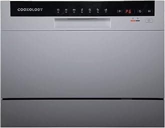 Cookology CTTD6WH Mini Counter Top Dishwasher in Silver - 6.5 Litre Capacity - Table Top - Compact Design - 6 Drying Settings - 7 Wash Cycles - ECO Friendly Mode