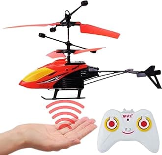 KIDZYMON Flying Helicopter with Radio Remote Control and Hand Sensor Charging Helicopter 2 in 1 Toys with 3D Light Toys I Remote Control Helicopter - Pack of 1 (Red YEL)