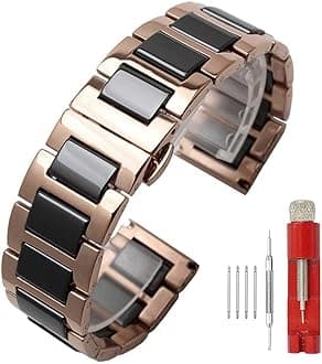 Luxury Black White Blue Green Brown Pink Ceramic Watch Band Stainless Steel Watch Bracelets Deployment Clasp Metal Watch Strap for Men Women 14mm 16mm 18mm 20mm 22mm