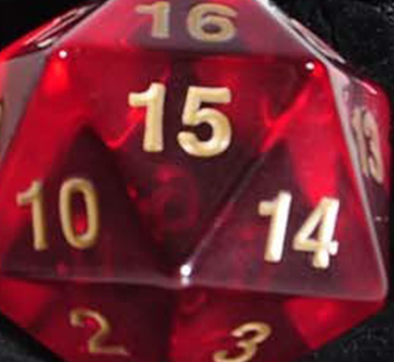 Big Jumbo 20-Sided, Transparent RED, d20 55mm Dice _ Bundle of 2 Identical Dice by Koplow Games