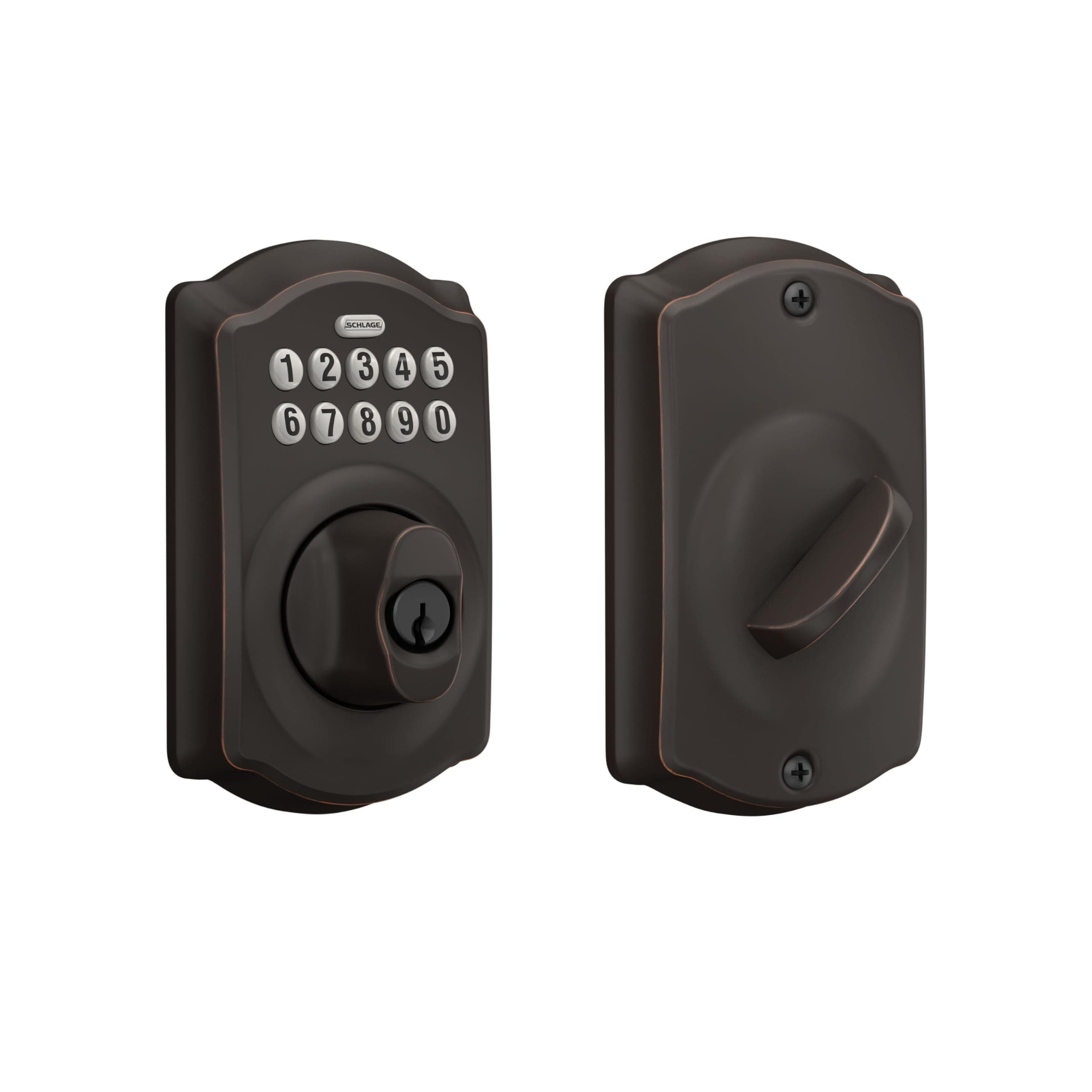BE365 V CAM 716 Camelot Keypad Deadbolt, Electronic Keyless Entry Lock, Aged Bronze