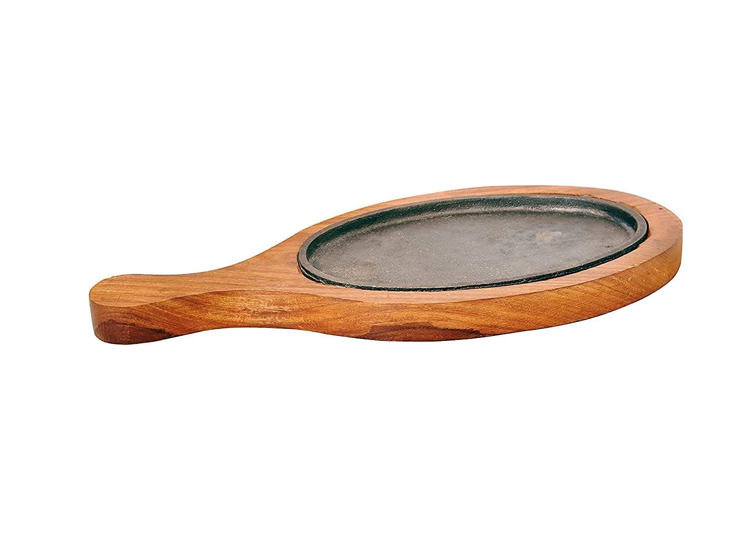 Bat Shape Cast Iron Sizzler plate with Wooden Stand/Oval Sizzler platter with Handle, Brown, Size 15 x 7 inch, 1 Pcs