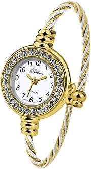 Blekon Collections Women's Cuff Watch - Round Analog Display Arabic Numbers 23mm Case Wire Bracelet Watch for Women Elegant Cable Cuff Bangle Wrist Watch