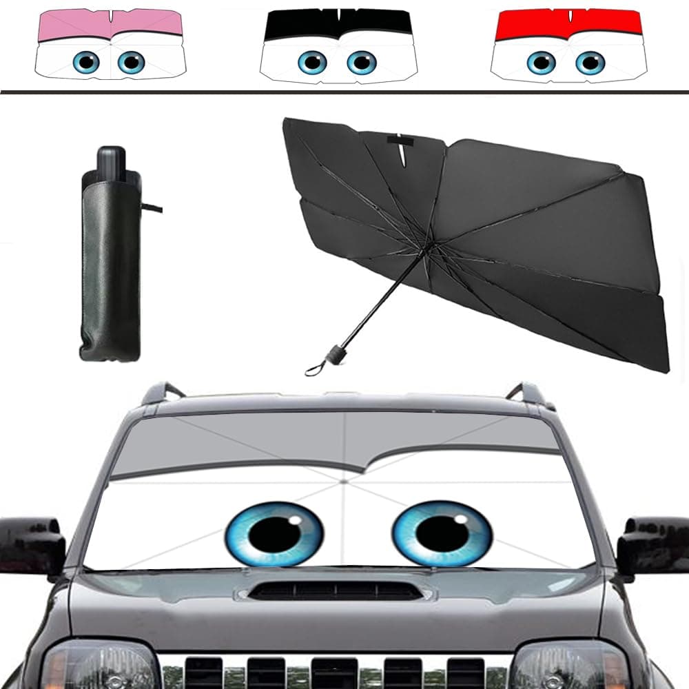 Windshield Sun Shade 2025 Car Accessories 100% Blackout Car Front Windsow Shades Umbrella Automotive Sun Visor Block Heat Insulation Protection (Gry Eyes)