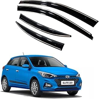 Premium Chromeline & Silverline Unbreakable Car Rear Window Wind Deflectors & Side Door Visor Rain Guard Compatible with (Hyundai Elite i20 (2018-2020))