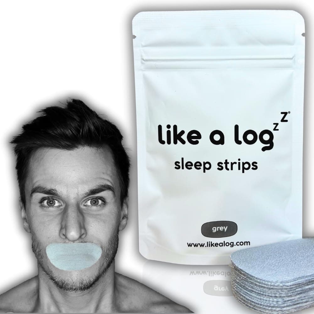 Premium Mouth Tape by Like A Log (Grey) - 30 Pack Sleep Strips for a Better Night's Sleep, Reduced Snoring, Improved Nasal Breathing, Gentle Adhesive, Breathable Fabric - Sleep Aid for Men & Women