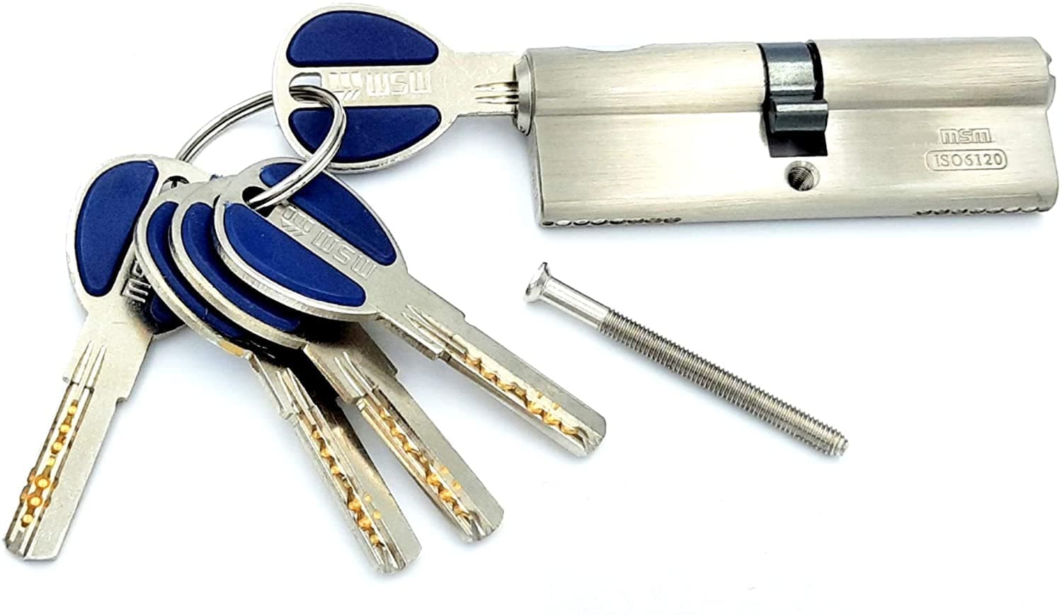 (110mm, Silver) Msvilla lock cylinder ISO9001, 5 computer keys with rubber grip, Spanish product for all kinds of door handles