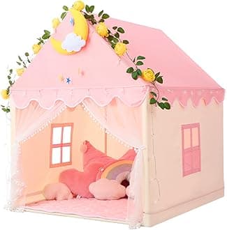 Wilwolfer Kid Tent with Mat, Star Lights - Kids Play Tents for Toddlers Kids Tents Indoor Playhouse - Princess Tent for Girls Toy House Gift (Pink with Mesh)