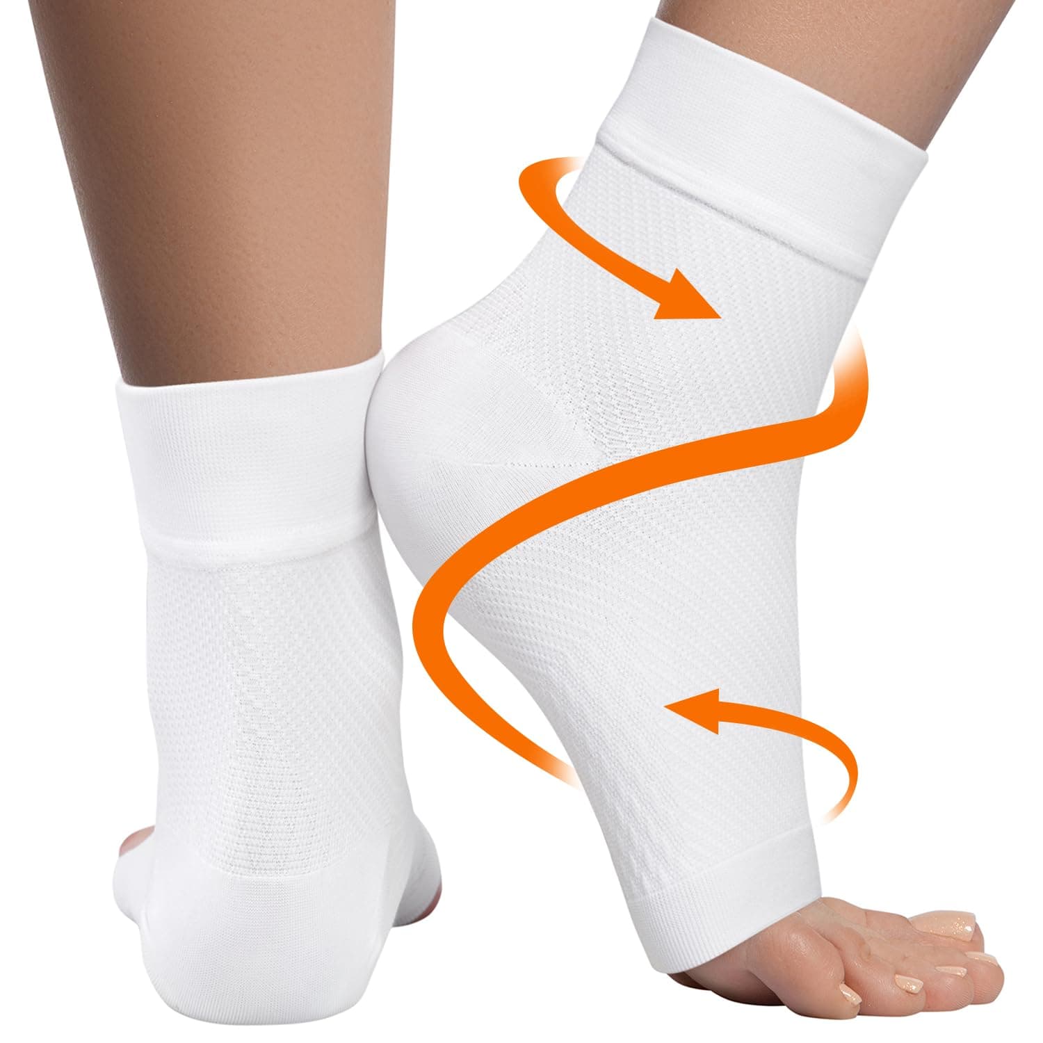 KEMFORD Ankle Compression Sleeve - Plantar Fasciitis Braces - Open Toe Compression Socks for Swelling, Sprain, Neuropathy, Foot Arch Support for Men and Women - 20-30mmhg, S, White