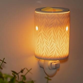 Bobolyn Plug in Wax Warmer Ceramic Electric Wax Melt Warmer Candle Melter Burner for Scented Wax, Scentsy Wax Cubes, No Flame No Smoke No Soot（White Willow Leaves）