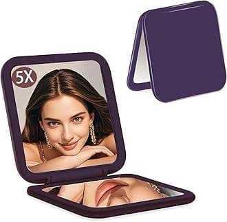 Small Compact Mirror for Purse,5X/1X Travel Magnifying Mirror for Women, Makeup Mirror for Girls, Portable Ultra Slim Pocket Mirror（Purple）