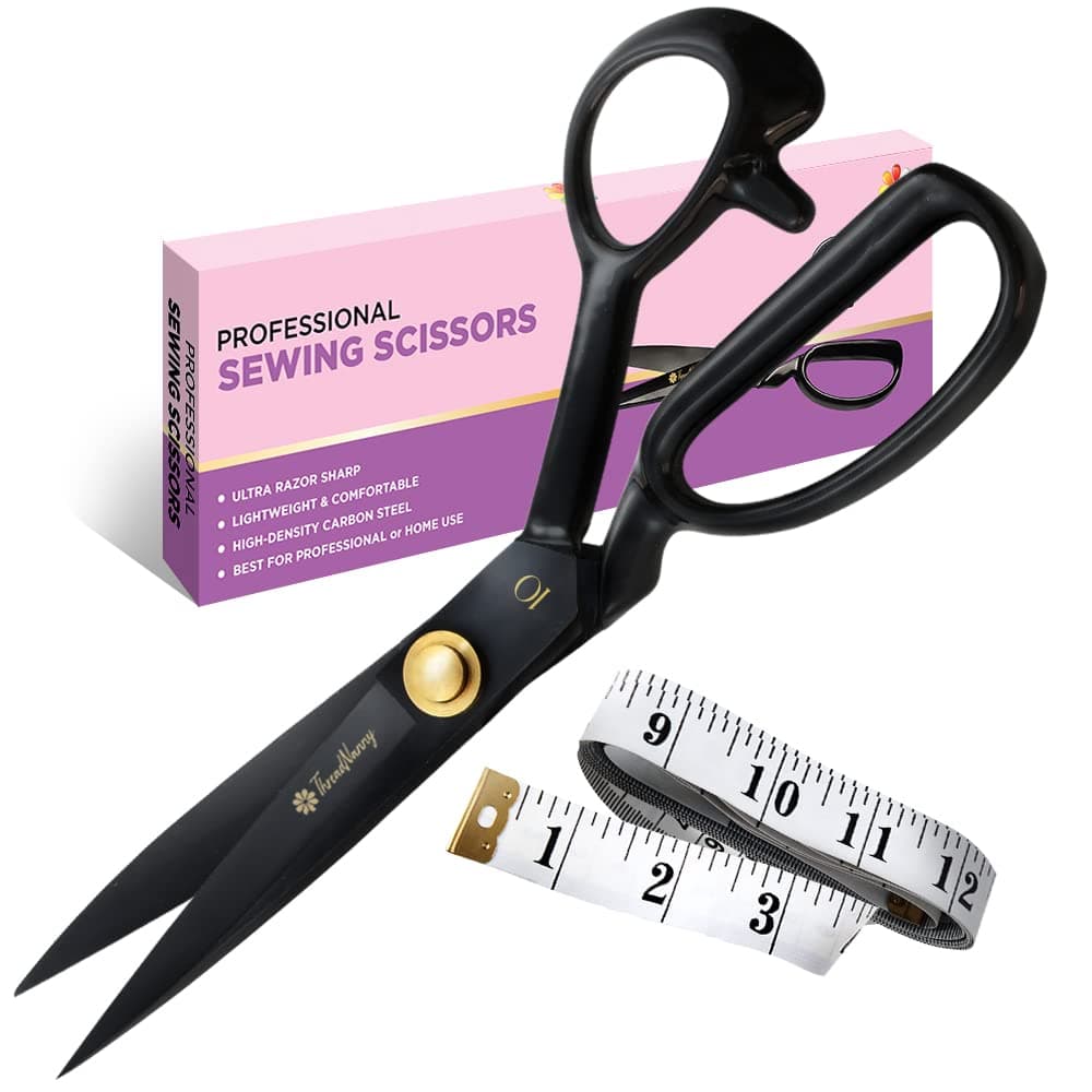 Fabric Scissors Professional (10-inch), Premium Scissors for Fabric Cutting with Bonus Measuring Tape - Made of High Density Carbon Steel Shears, Sewing Scissors for Fabric, Leather, Thin Metal, etc.