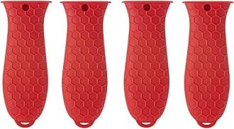 4 Pcs Silicone Hot Handle Holder, Non-Slip Potholder for Cast Iron Skillets, Rubber Pot Handle Sleeve Heat Resistant for Frying Pans & Griddles Sleeve Grip Handle Cover,Metal cookware Handles, Red