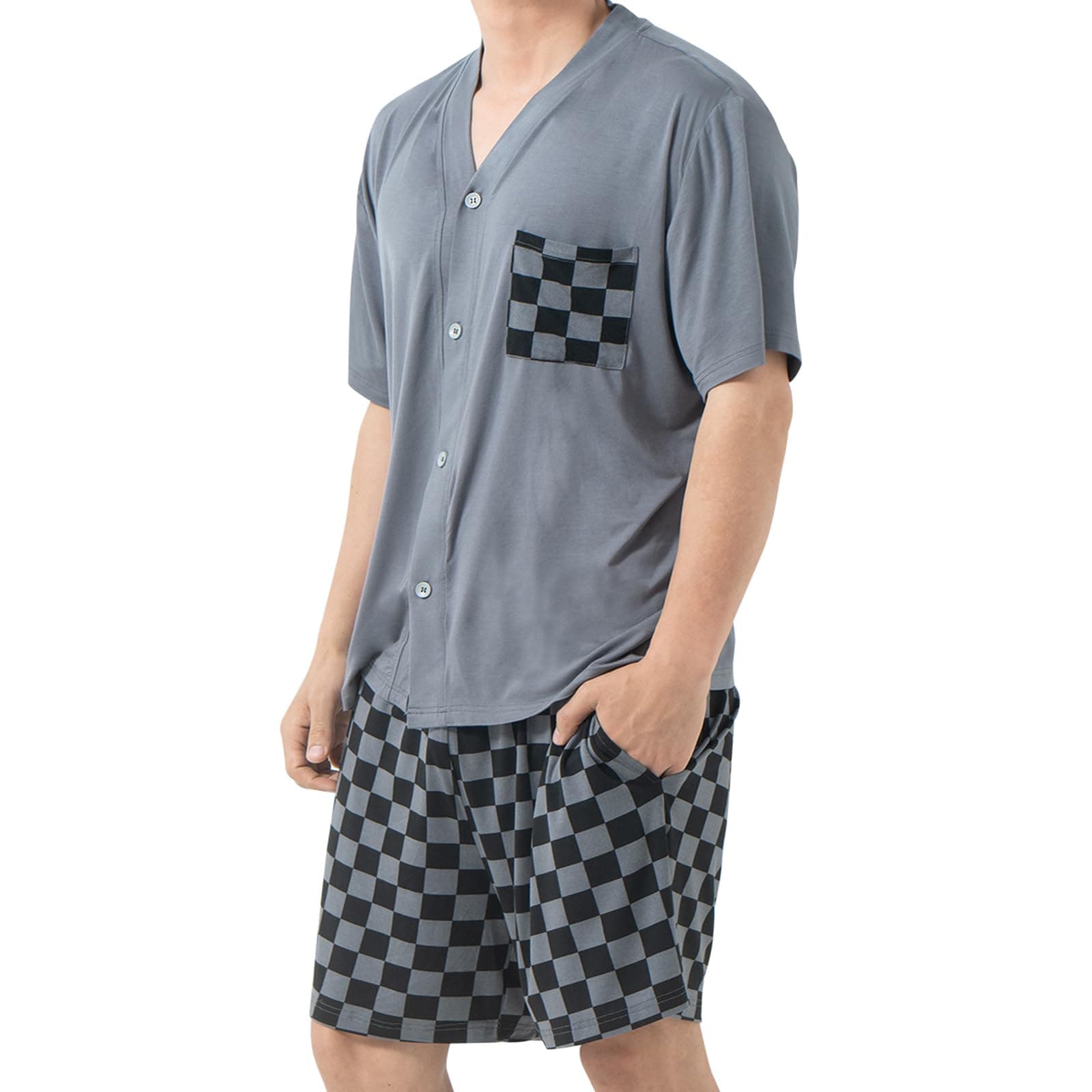 Mens Pyjamas Set Modal for Men Summer Cooling Pjs Short Sleeve Sleepwear Nightwear Lightweight Dry Soft Sleep Set With Pocket