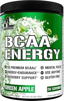 EVL BCAAs Amino Acids Powder - Rehydrating BCAA Powder Post Workout Recovery Drink with Natural Caffeine - BCAA Energy Pre Workout Powder for Muscle Recovery Lean Growth and Endurance - Green Apple