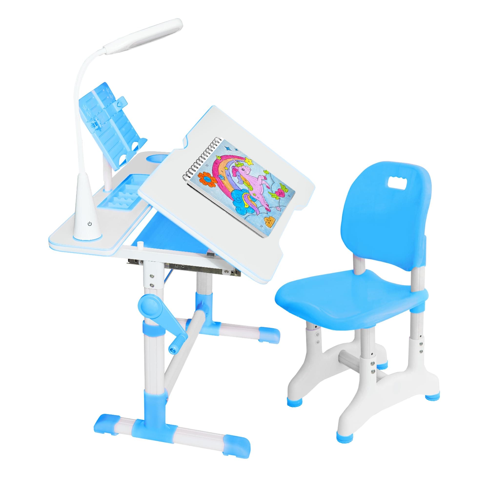 Gorilla GadgetsKids Table and Chair Set, Height Adjustable Children's Study Desk - for Baby Bedroom, Game Rooms, Night Light Included (DSK-Kids-BLU)