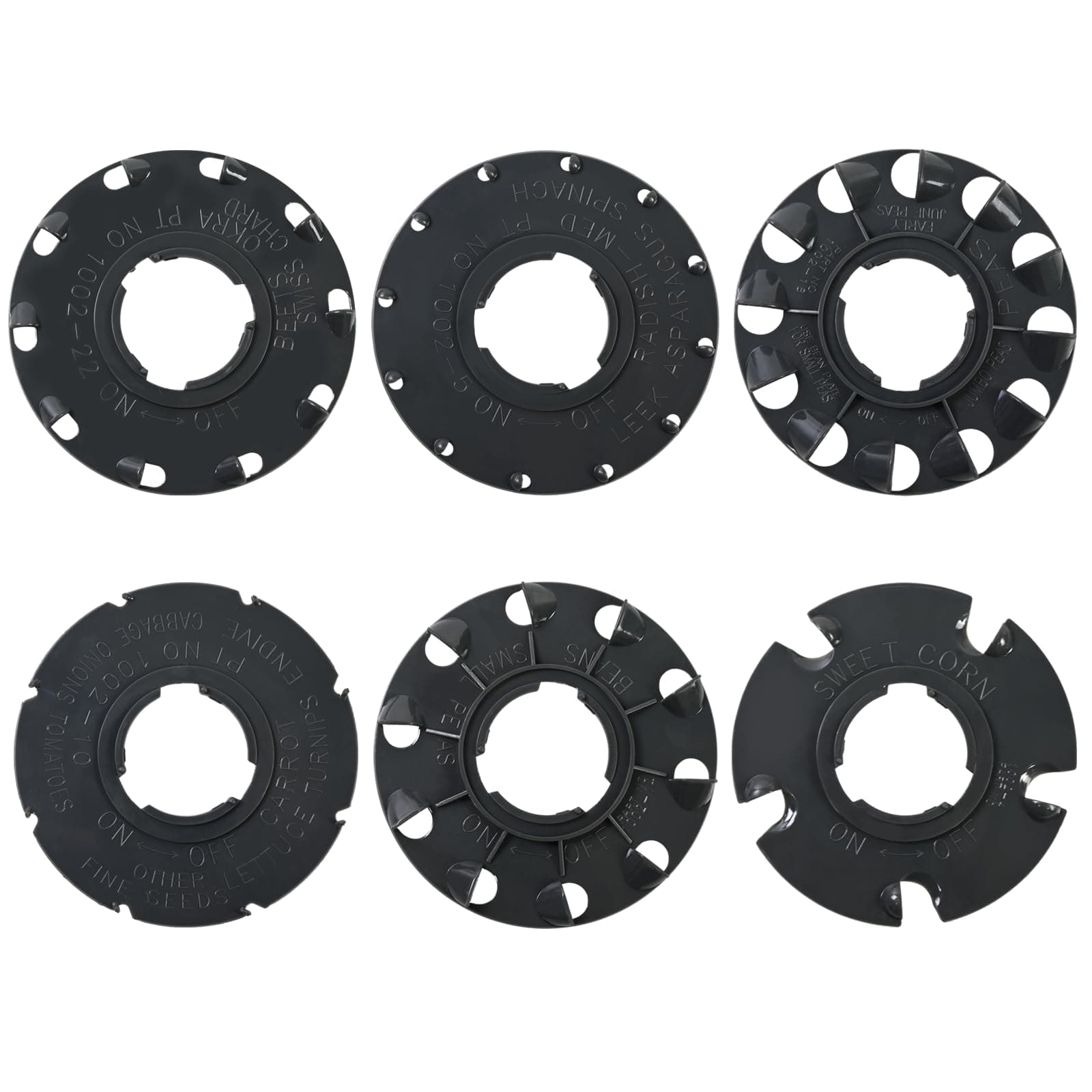 60009 Set 6 Standard Seed Plates Compatible with Earthway 1001-B Seeder,Works for: Sweet Corn, Radish, Leek, Asparagus, Spinach, Carrot, Lettuce, Turnip, Cabbage, Endive,Onion, Tomato, Bean