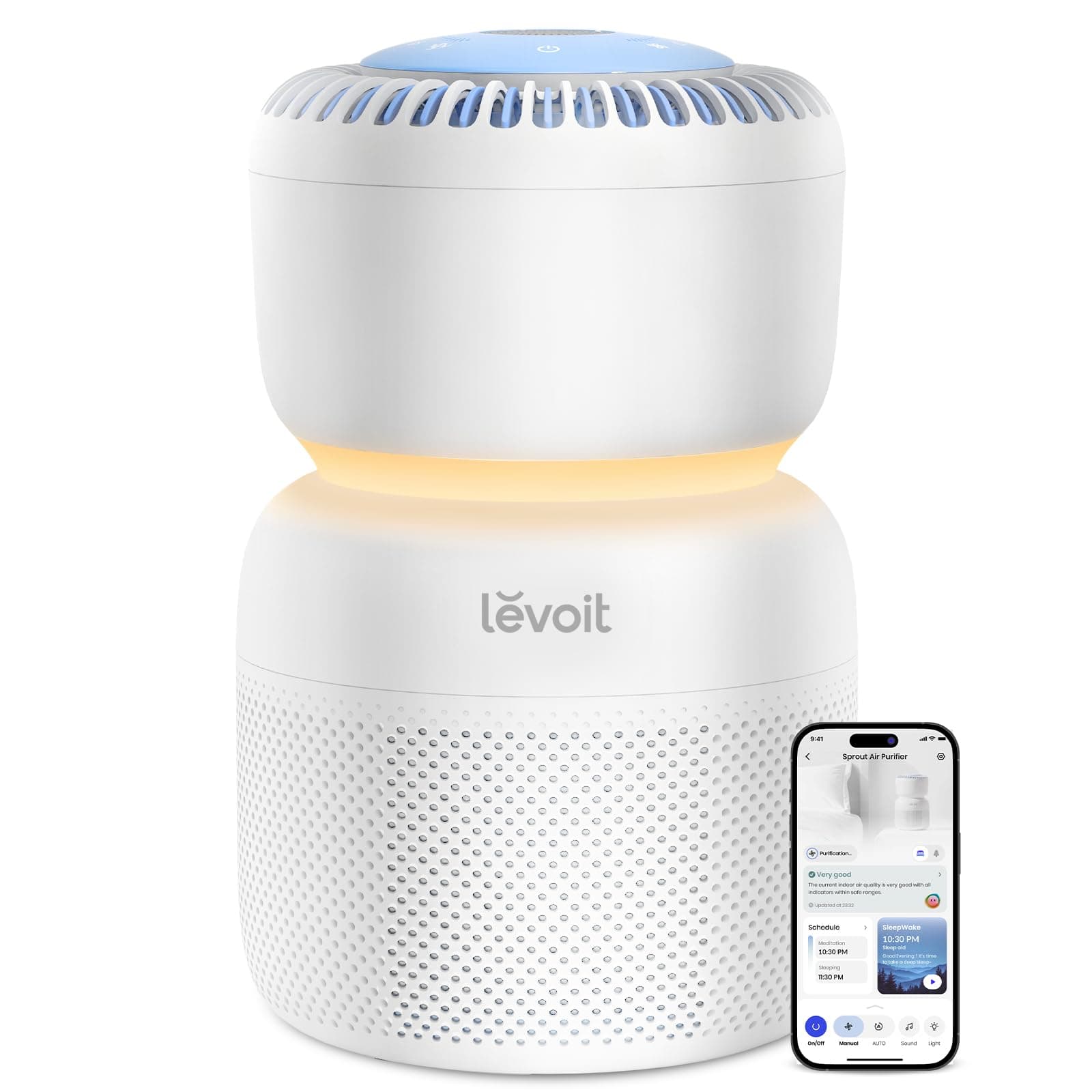 LEVOIT Air Purifier for Baby with White Noise Sound Machine and Blue-Light-Free Night Light in Bedroom, HEPA Filter Removes Ultrafine Particle, AHAM VERIFIDE, 5 Air Quality Monitor, Smart WiFi, Sprout