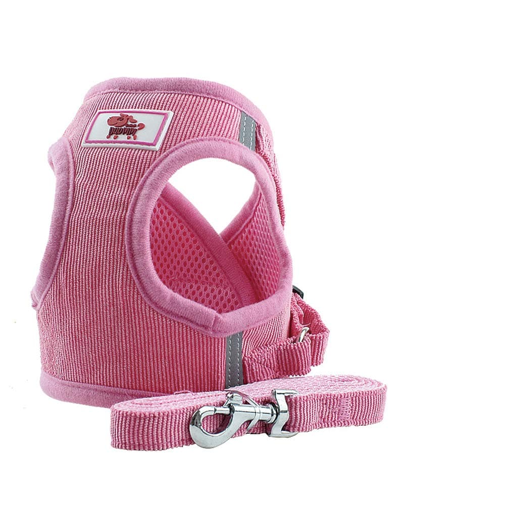 Soft Mesh No Pull Dog/Cat Harness and Lead Set for Walking, Escape Proof Dog Vest Harnesses for Puppy Small Animals/Cats, Easy Fit Dog Collar (Medium, Corduroy-Pink)