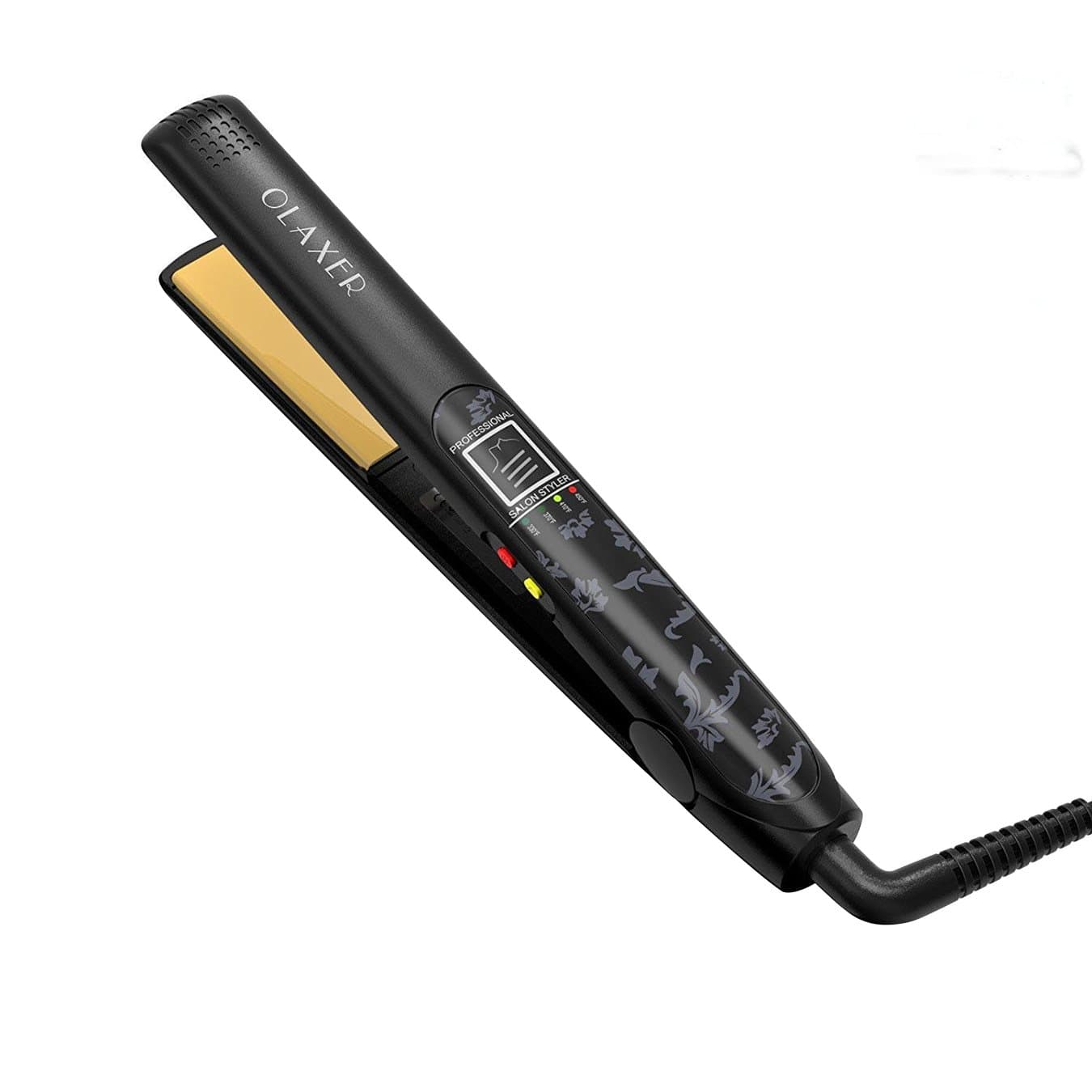 Professional Hair Straightener Anti Static Ceramic Tourmaline Ionic Flat Iron, 450 Degree with 4 Heating Settings, LCD Display, Multiple Safeguards, Black